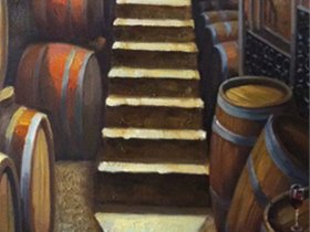 葡萄酒酒窖文化酒窖油画作品
